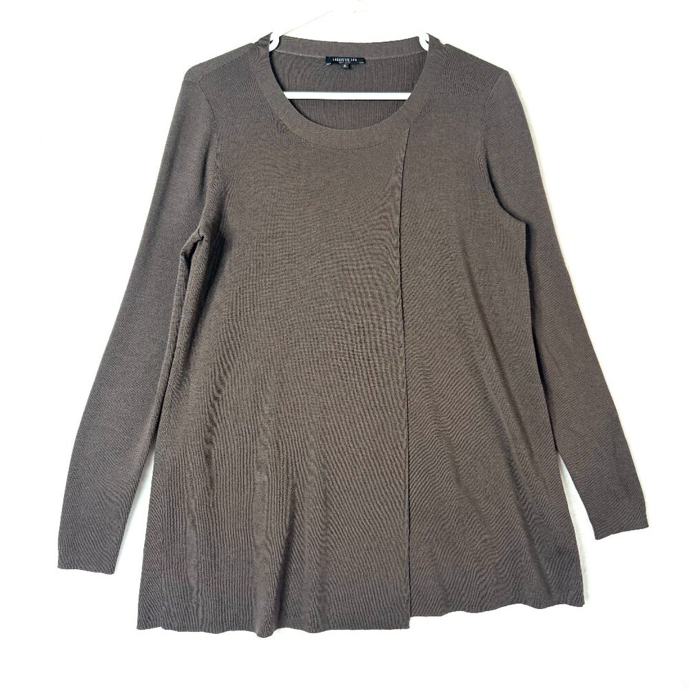 LAFAYETTE 148 New York Wool Drape Wrap Classic Lightweight Sweater M Brown